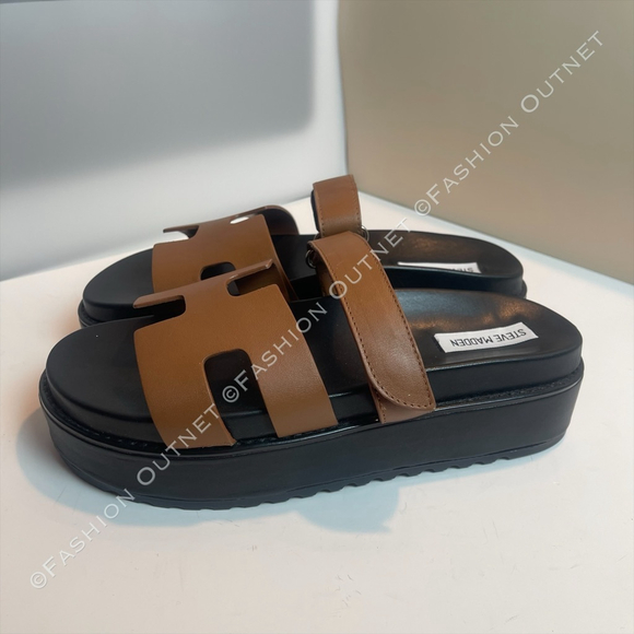 Steve Madden Women's Bigmayven Platform Slide Brown Leather Sandals Sz 9.5 - Picture 3 of 8